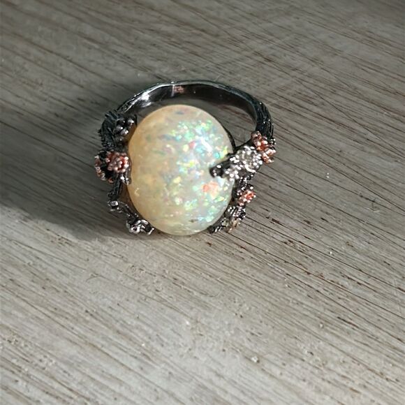 Source Unknown Jewelry - Signed 925 Sterling Cherry Blossom ring with simulated (faux) opal